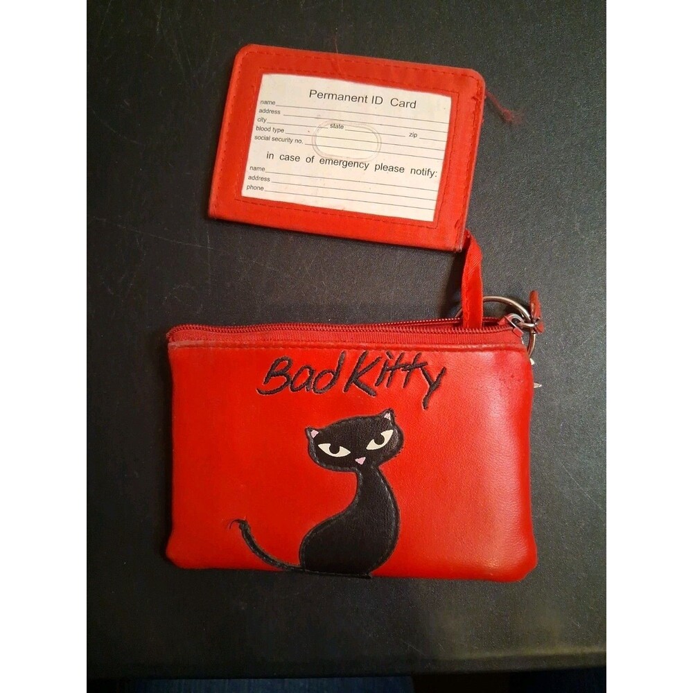 Bad Kitty Cat Red Coin Purse Credit Cards ID Sleeve Made In China, Charm TAIWAN - Picture 5 of 11